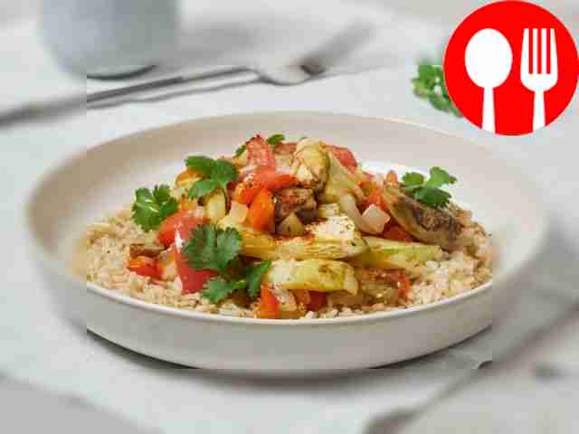 Rice with baked vegetables