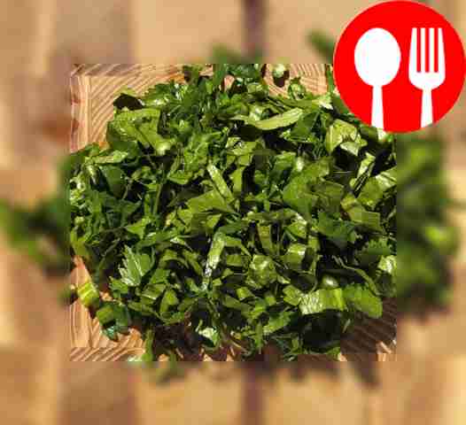 Chop the celery with a knife.