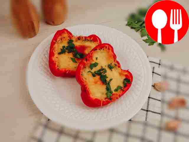 Baked peppers with cottage cheese and herbs