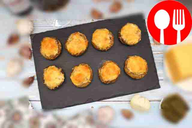 Stuffed champignons with onions and cucumbers