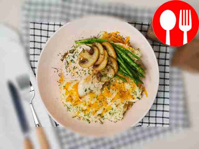 Serve mashed potatoes garnished with a sprig of dill.