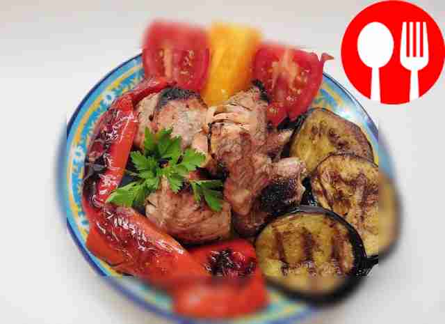 Pork neck with grilled vegetables