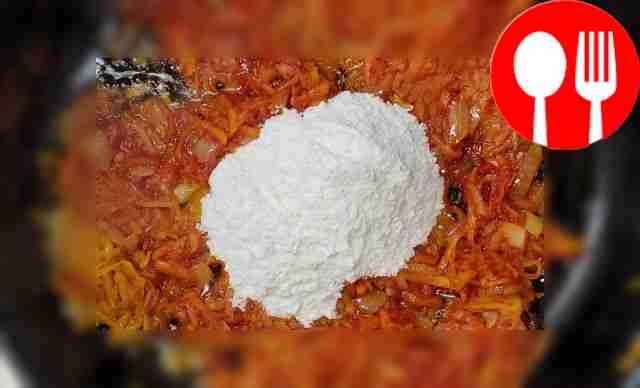 Fry finely chopped onion and grated carrots in...