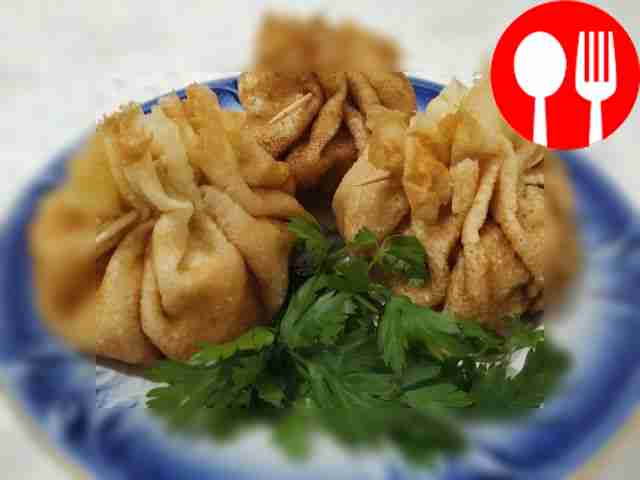 Pancake bags with rice and meat filling