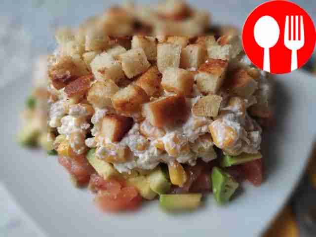 Delicious salad with salmon and cream cheese