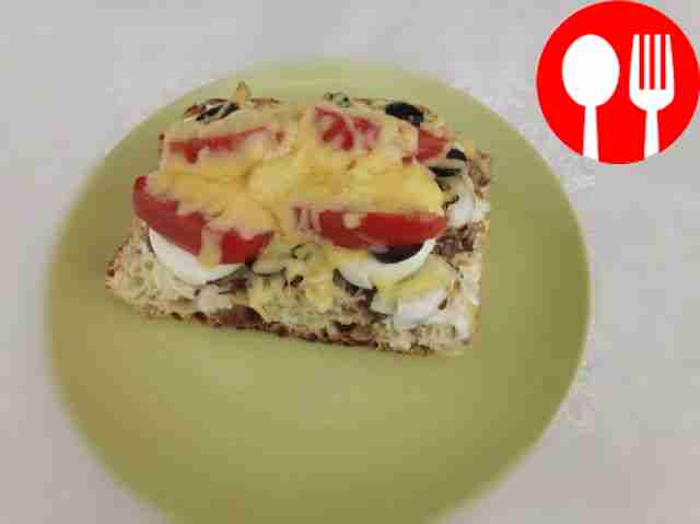 Unusual pizza with tuna in ciabatta