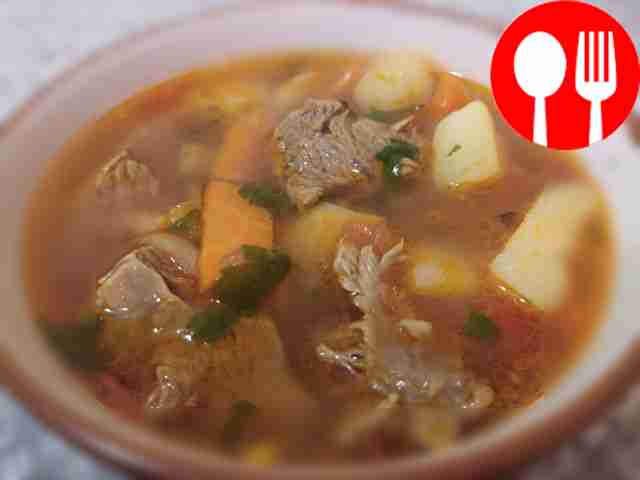 Hearty soup with meat broth