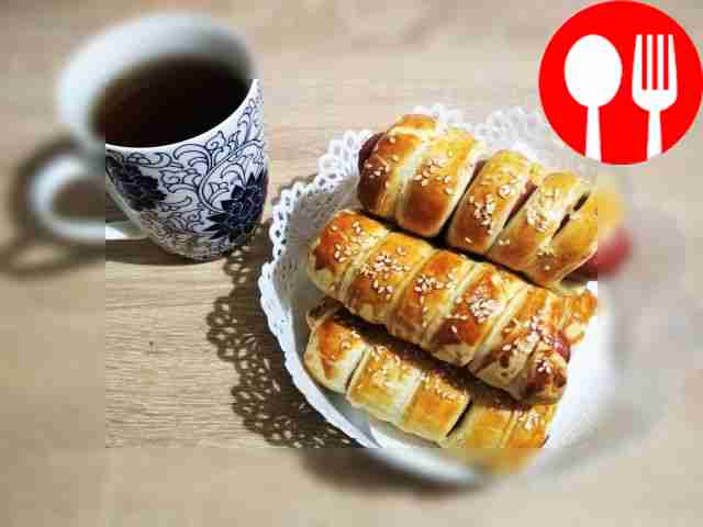 Delicious sausages in dough