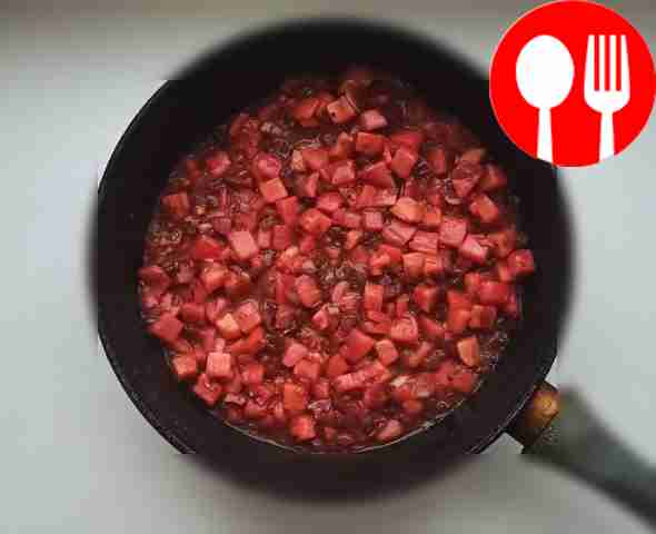 Next, add the peeled tomatoes and simmer for...