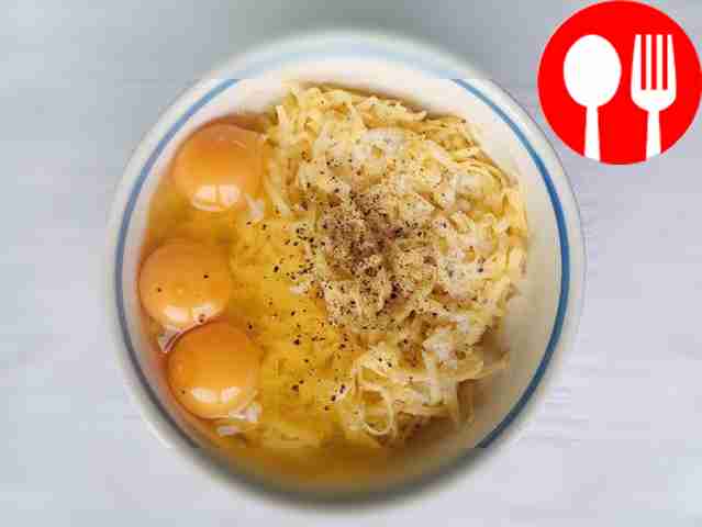 Grate the potatoes on a medium grater and add...