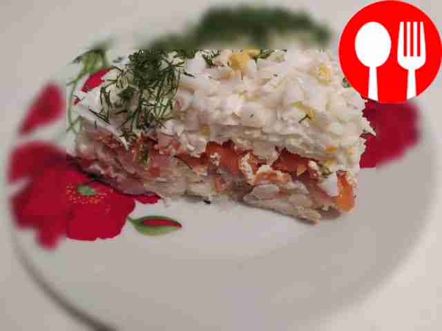 Festive smoked mackerel salad “Mimosa”