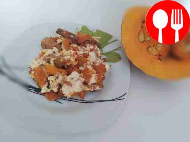 Festive baked duck with pumpkin