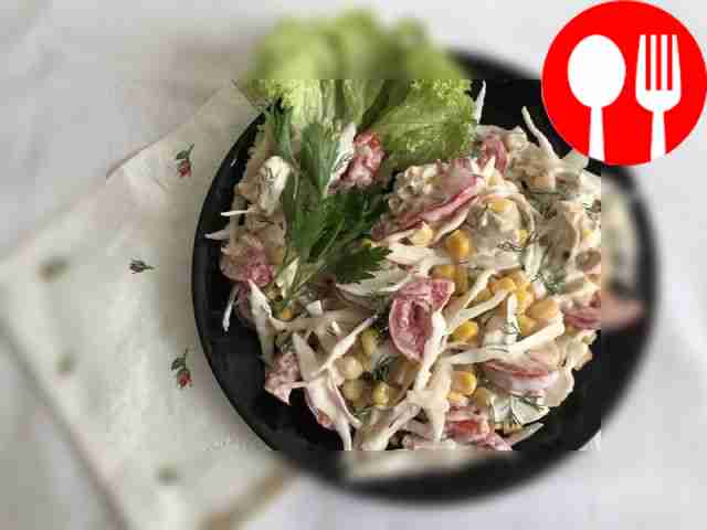 Healthy salad with cabbage and canned corn