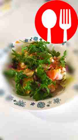 Protein breakfast of scrambled eggs with turkey