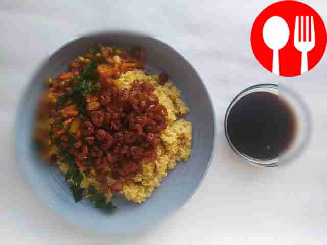 Булгур с креветками и овощами