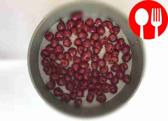 Place cherries in the bottom of the baking...