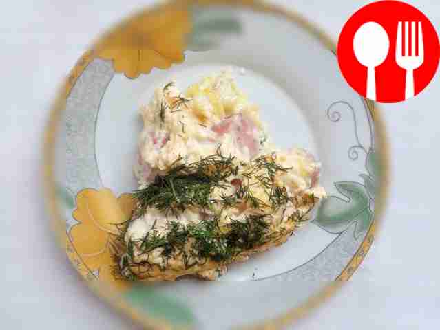 Homemade cheese casserole with sausages