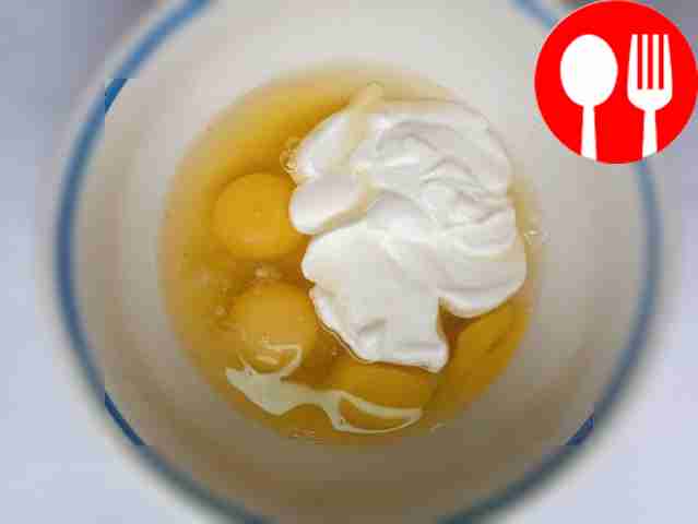 To season the pie, combine sour cream, eggs...