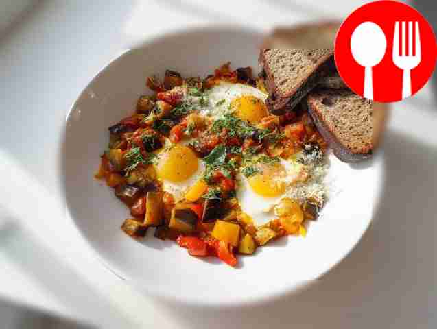 Fried egg with eggplant