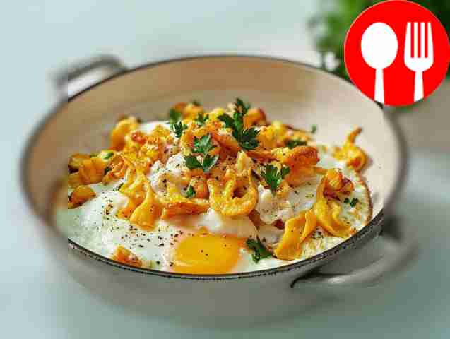 Fried egg with chanterelles