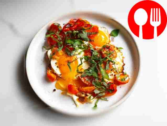 Fried egg with garlic for breakfast