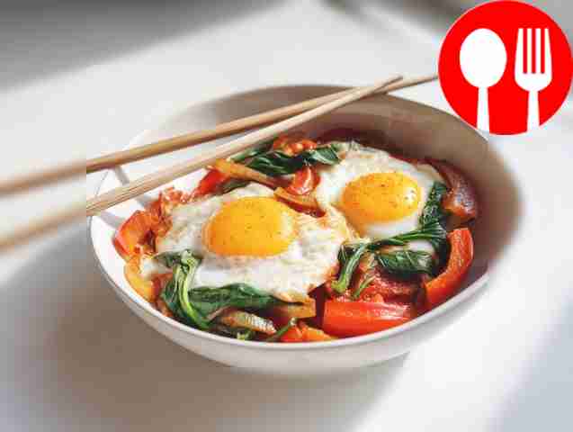PP fried egg with vegetables