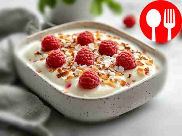 Sweet souffle on Greek yogurt with cookies