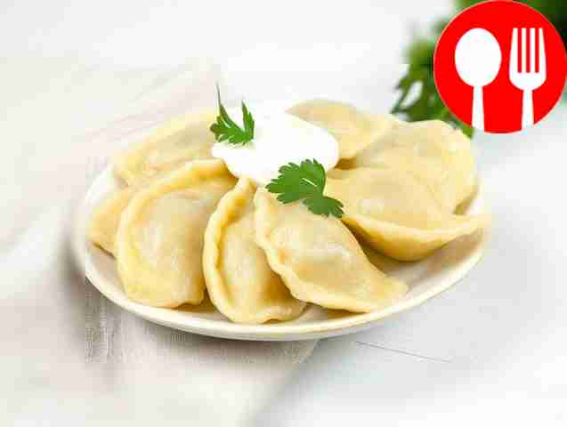 Homemade dumplings with potatoes and mushrooms