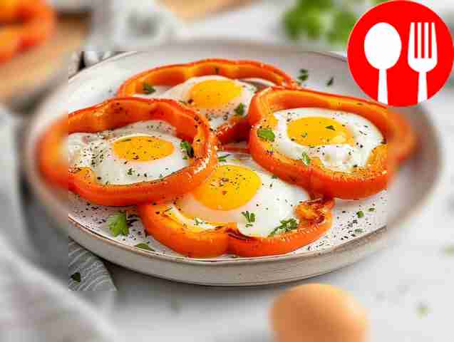 Красивая глазунья в болгарском перце