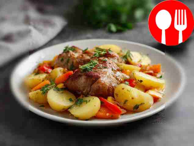 Baked pork with vegetables in foil