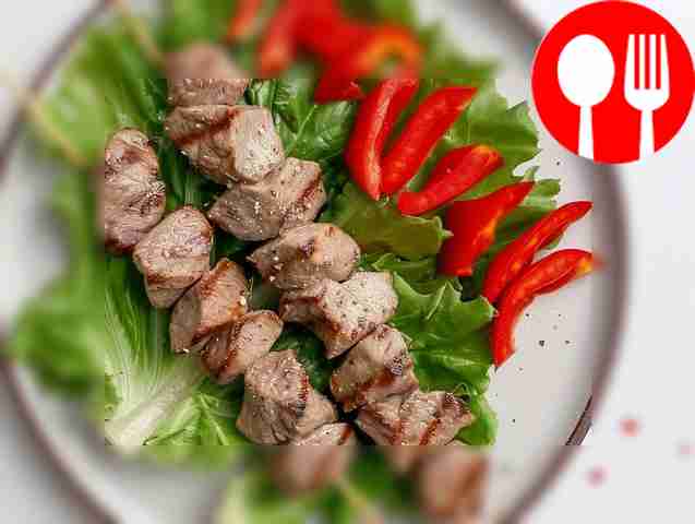 Juicy pork shish kebab marinated in vegetable oil