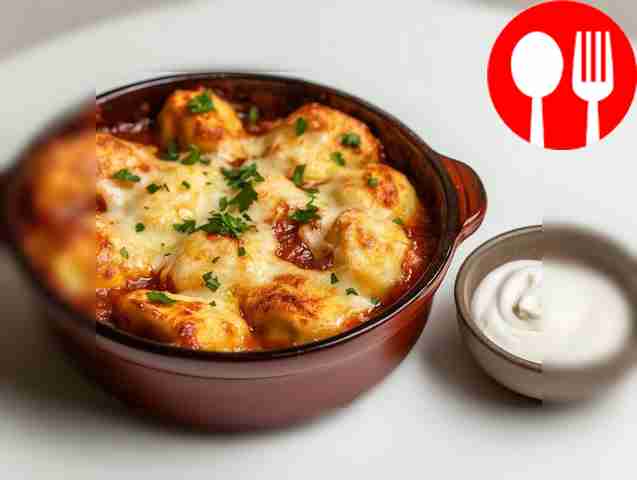 Baked dumplings with sauce