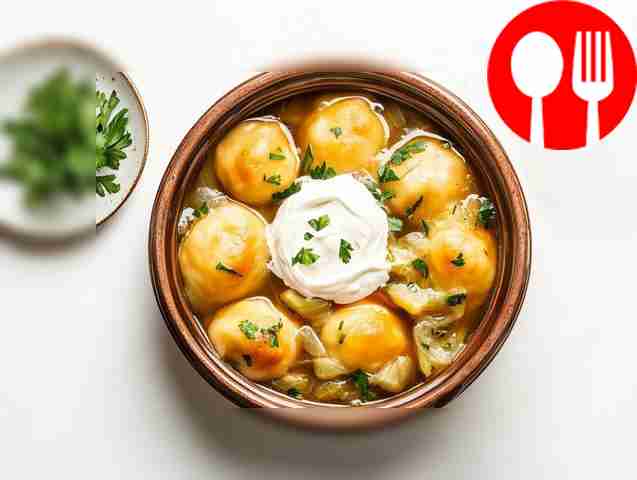 Juicy dumplings with stewed cabbage and meat