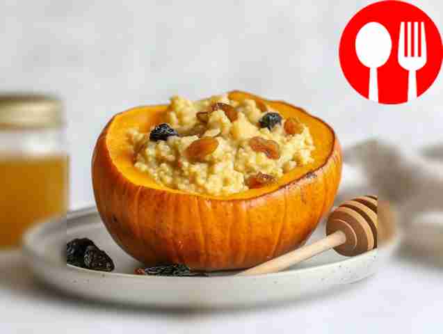 Millet porridge with milk, baked in pumpkin