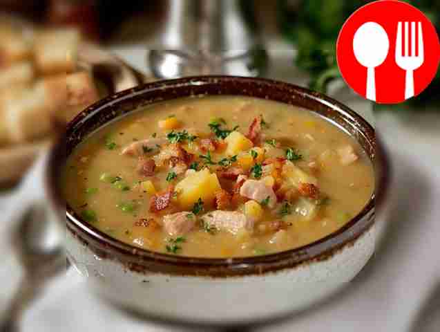 Наваристый гороховый суп с копченостями и сыром по-домашнему