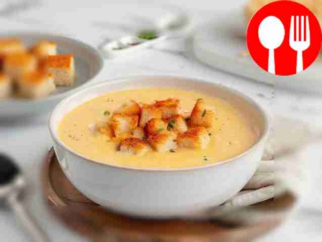 Delicate potato cream soup with meat broth