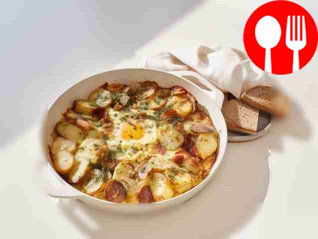 Potatoes with sausages and bacon Baltic style