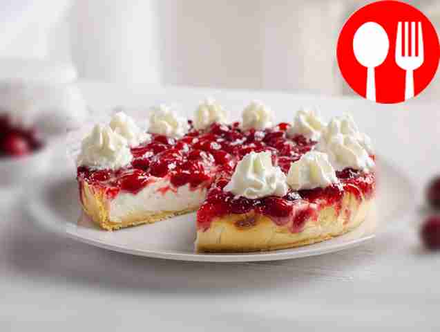 Delicate cottage cheese pie with cherry jam