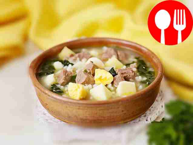 Мясной суп с щавелем и рисом