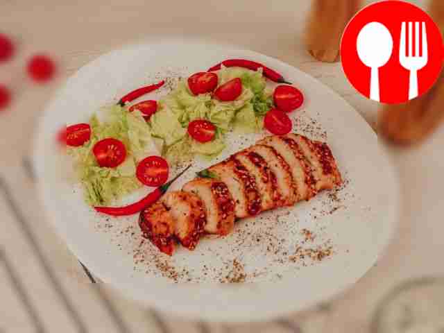 Turkey steak in teriyaki sauce, baked in the oven
