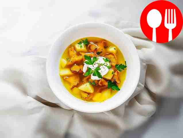 Soup with chanterelles in chicken broth
