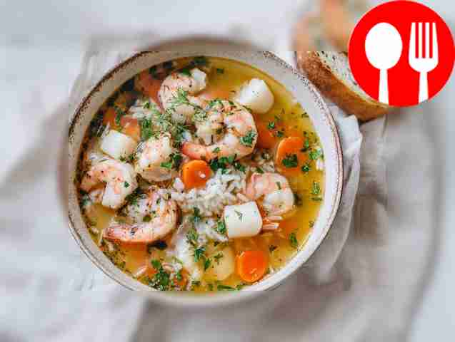 Суп с креветками и кальмарами