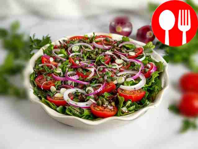 Салат к шашлыку из помидоров с каперсами