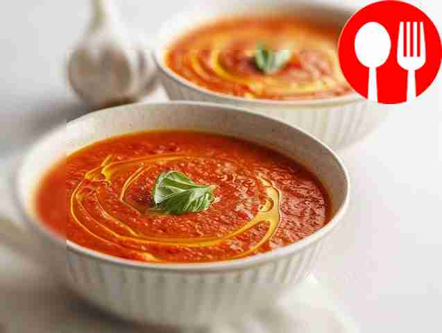 Tomato puree soup with basil and garlic