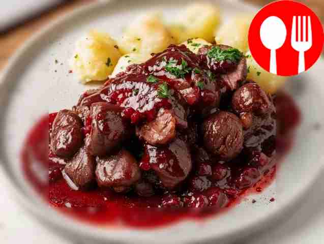 Fragrant beef with lingonberries