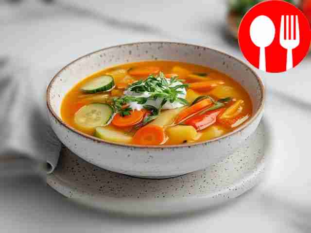 Летний овощной суп со свежими огурцами