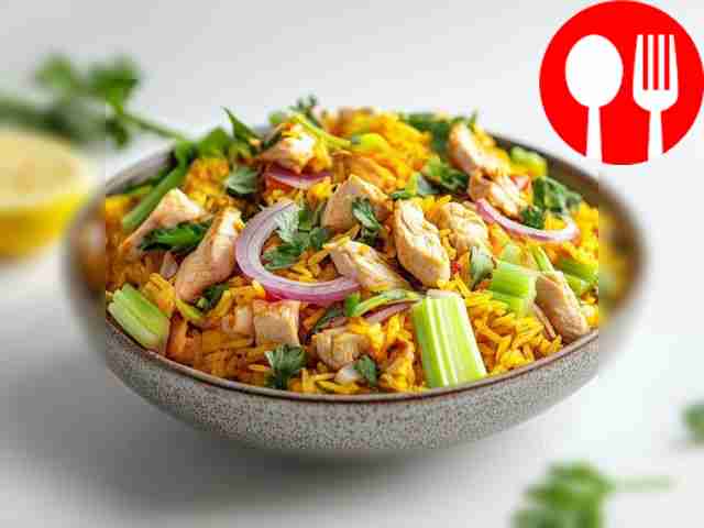 Необычный рисовый салат с курицей