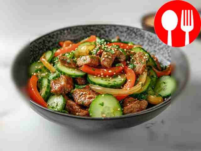 Салат из огурцов с говядиной