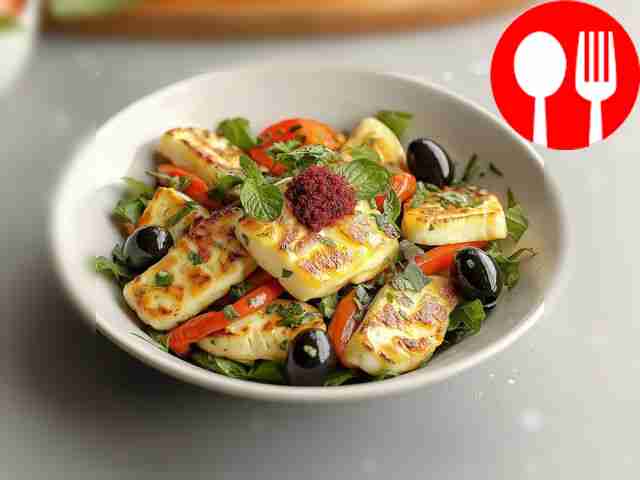 Необычный салат с жареным сыром