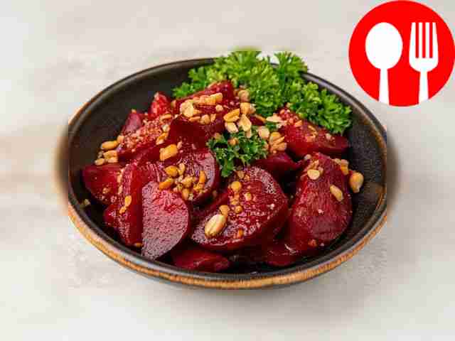 Healthy beet salad with peanuts